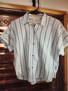 Lucky Brand White Shirt with Gray Vertical Stripes